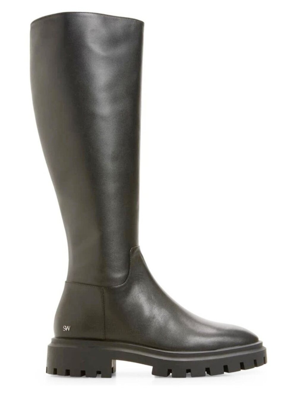 $900 STUART WEITZMAN ULTRA LUG SOLE SW LOGO LEATHER BOOT BLACK 6.5 (PD13)